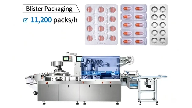 Blister packaging machine for tablets and capsules with 11200 packs per hour output