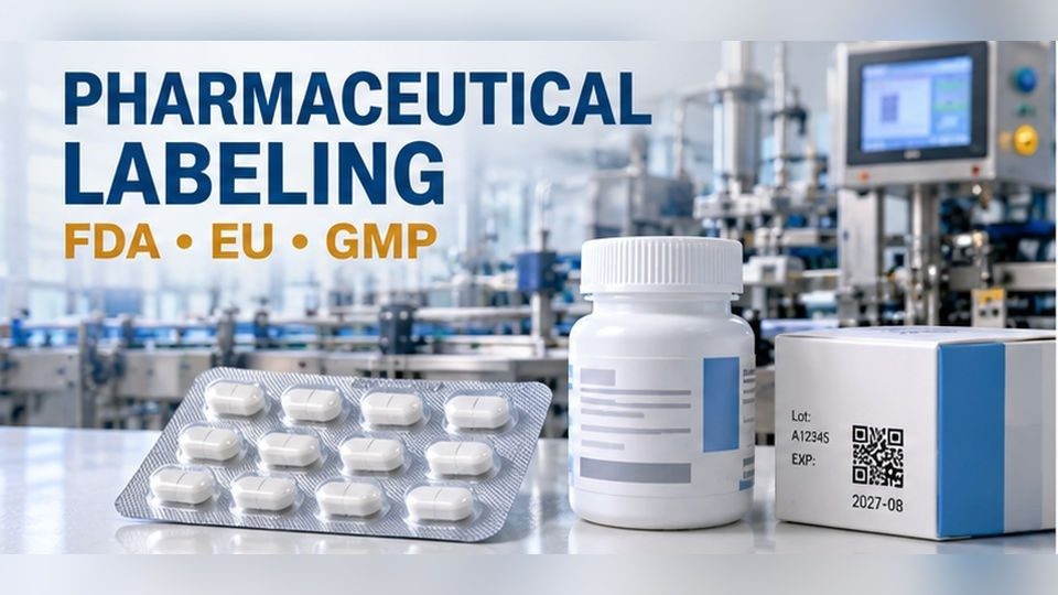 Pharmaceutical labeling requirements for blister packs bottles and cartons under FDA EU and GMP controls