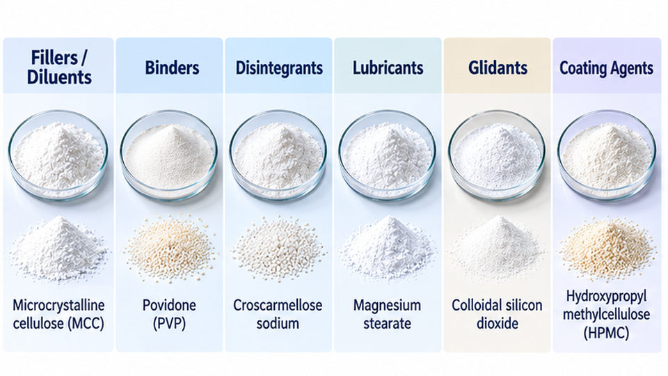 Examples of pharmaceutical excipients including fillers binders disintegrants lubricants glidants and coating agents